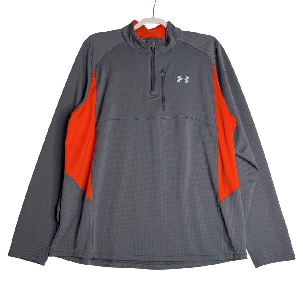 Under Armour Allseasongear Quarter Zip Pullover Gray Orange Mens 2XL Regular